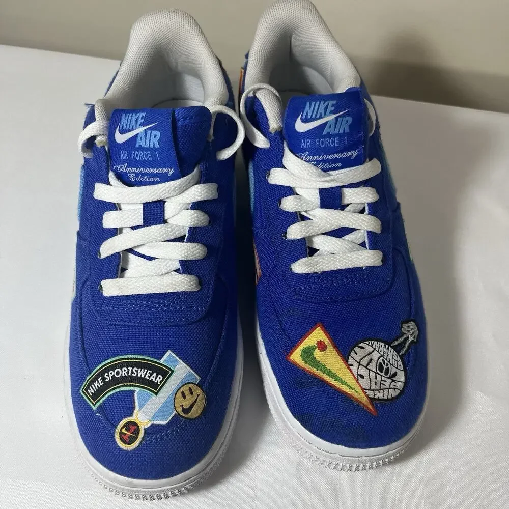 Rare Nike Air Force 1 Patched Up LA Blue Sneakers‎ Size 5Y Anniversary Edition
